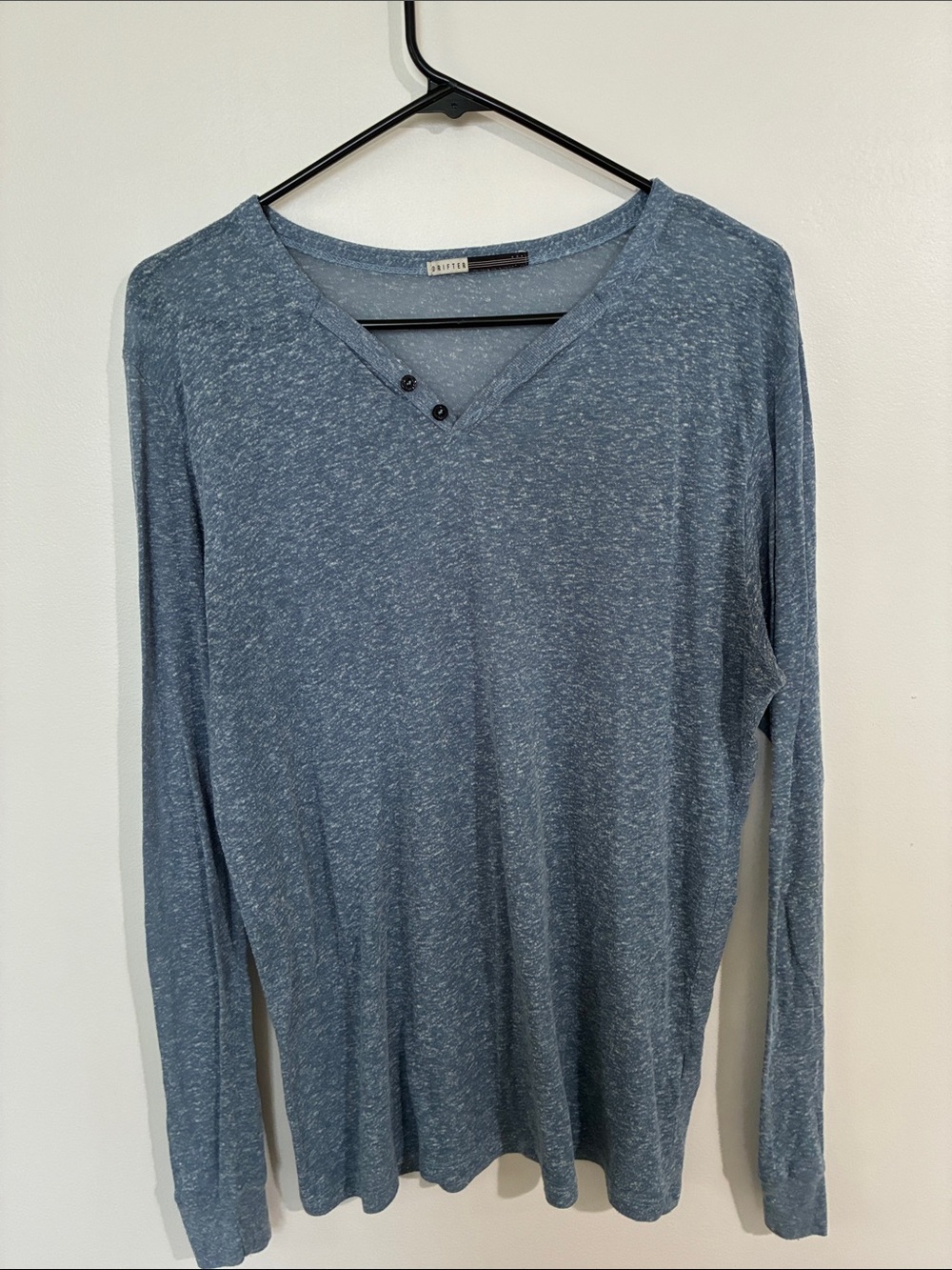 Drifter Men’s XL Blue Heather Long Sleeve V-neck Henley Long sleeve Shirt